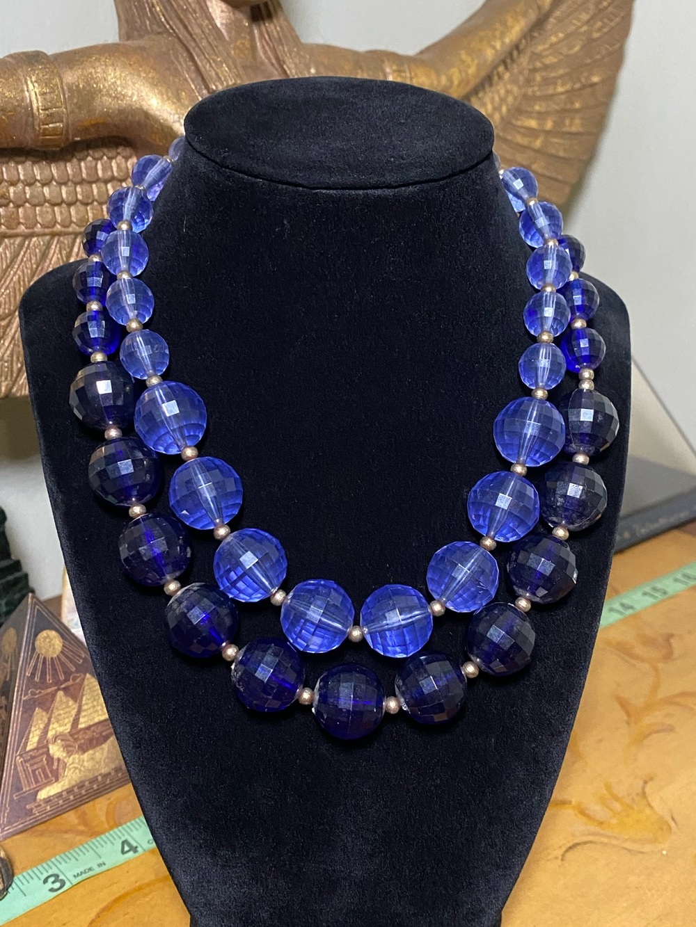 Vintage Double Strand Blue Faceted Bead Necklace
